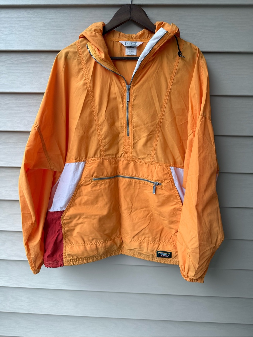 Vintage L.L.Bean Men’s L Orange Colorblock Anorak Hooded Windbreaker